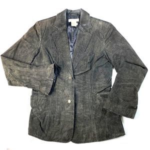 NEWPORT NEWS Vtg BLACK SUEDE BLAZER JACKET! Flared Waist Cuffs Rocker Goth Sz 6